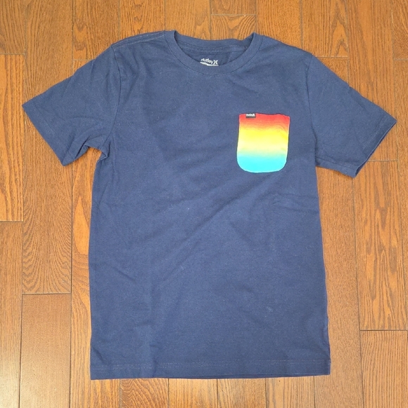 Hurley Kids Navy Short Sleeve T-Shirt with Rainbow Pocket Size 14-16 - Picture 1 of 9